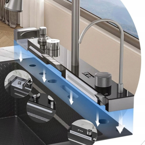 Zlew kuchenny inteligentny zlewozmywak wielofunkcyjny jednokomorowy bateria akcesoria LED