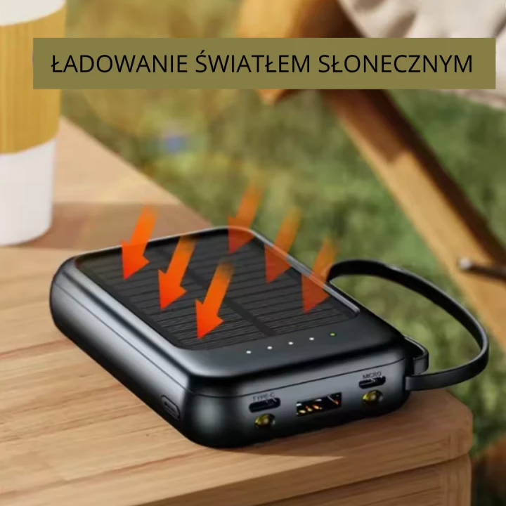 Solarny powerbank 4w1 z latarką LED 10000 mAh