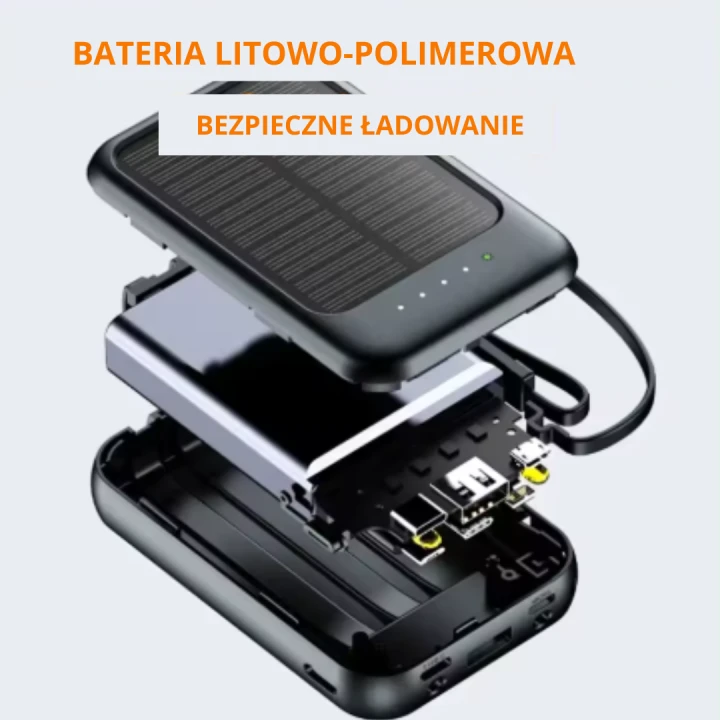 Solarny powerbank 4w1 z latarką LED 10000 mAh