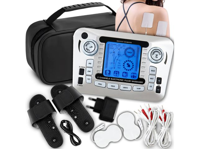 Elektrostymulator EMS prądy TENS masażer dwukanałowy akcesoria do masażu rehabilitacji