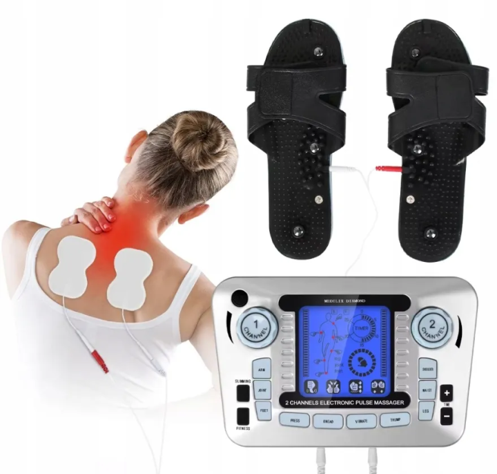 Elektrostymulator EMS prądy TENS masażer dwukanałowy akcesoria do masażu rehabilitacji