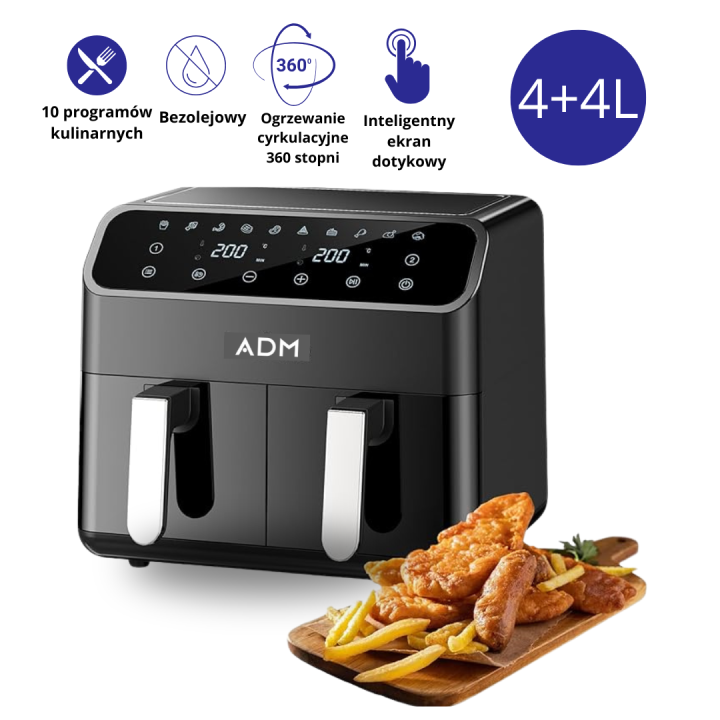 Air Fryer frytkownica beztłuszczowa bezolejowa 2 komory 8 l 2000W