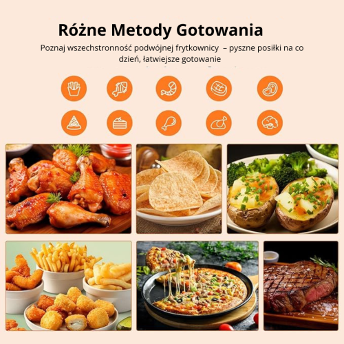 Air Fryer frytkownica beztłuszczowa bezolejowa 2 komory 8 l 2000W