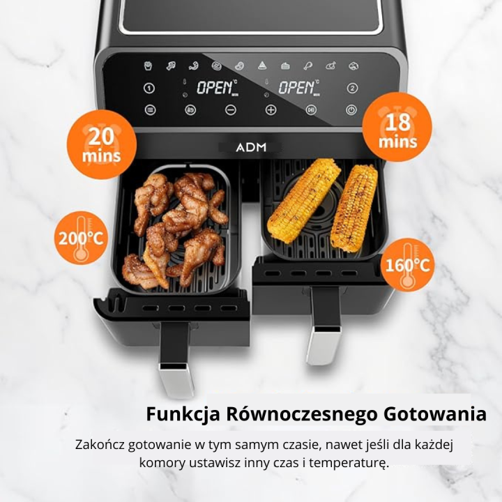 Air Fryer frytkownica beztłuszczowa bezolejowa 2 komory 8 l 2000W