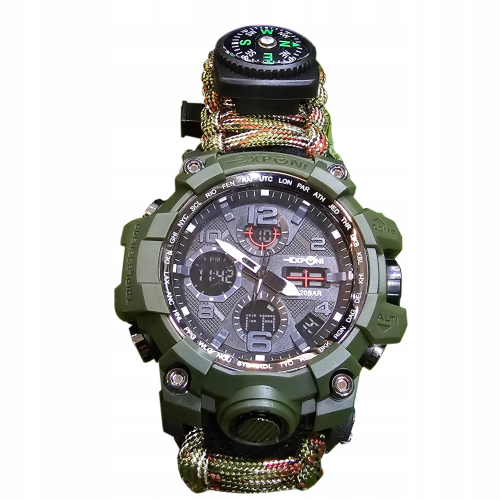 Zegarek taktyczny wojskowy survival 8w1 multitool lina paracord