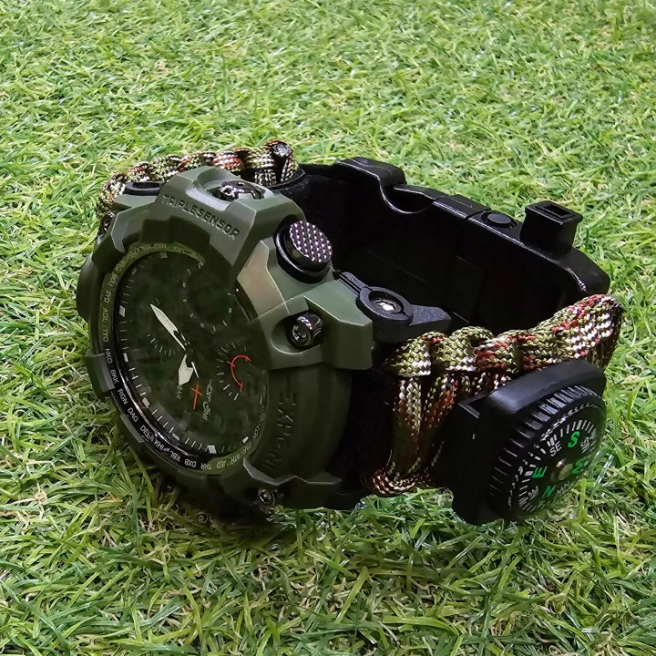 Zegarek taktyczny wojskowy survival 8w1 multitool lina paracord
