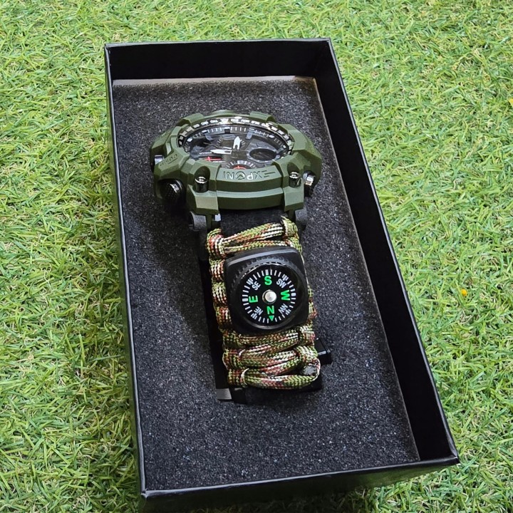 Zegarek taktyczny wojskowy survival 8w1 multitool lina paracord