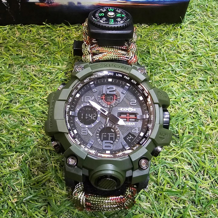 Zegarek taktyczny wojskowy survival 8w1 multitool lina paracord