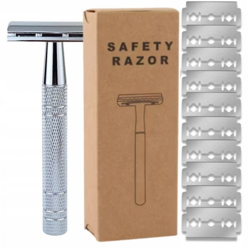 Maszynka do golenia na żyletki metalowa tradycyjna ręczna zestaw