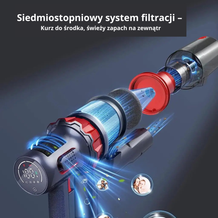 Odkurzacz bezprzewodowy filtr hepa obrotowa szczotka 120W lekki