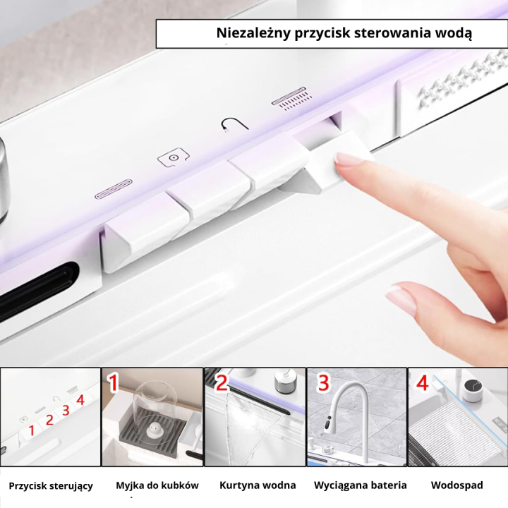 Inteligentny zlewozmywak Zlew kuchenny ze stali nierdzewnej z termostatem wodospadem