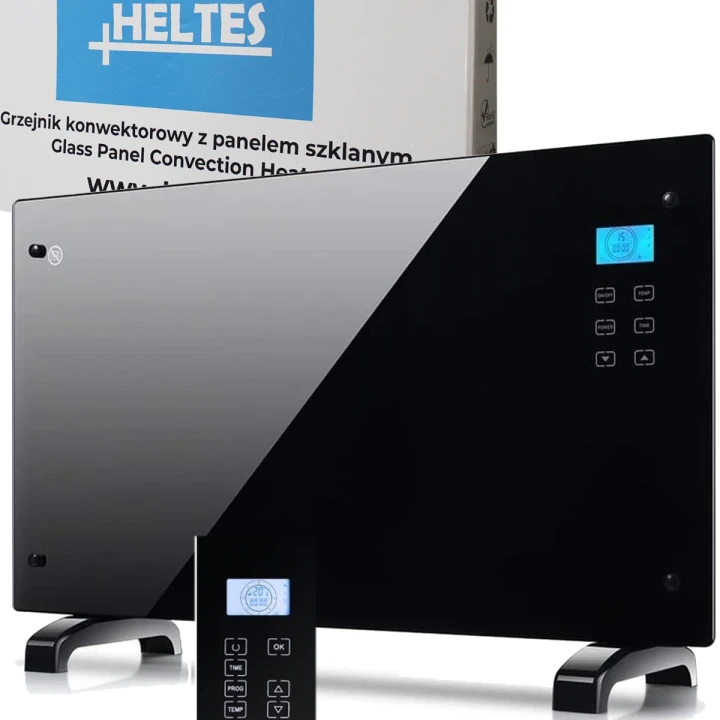 Elektryczny Grzejnik Konwektorowy Szklany 2000W Czarny Ścienny Heltes