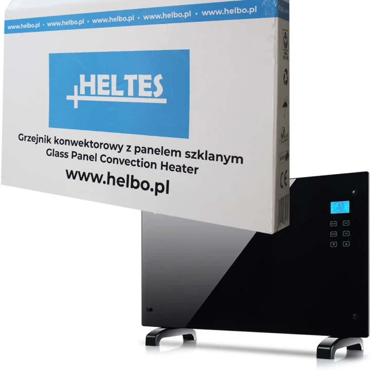 Elektryczny Grzejnik Konwektorowy Szklany 2000W Czarny Ścienny Heltes