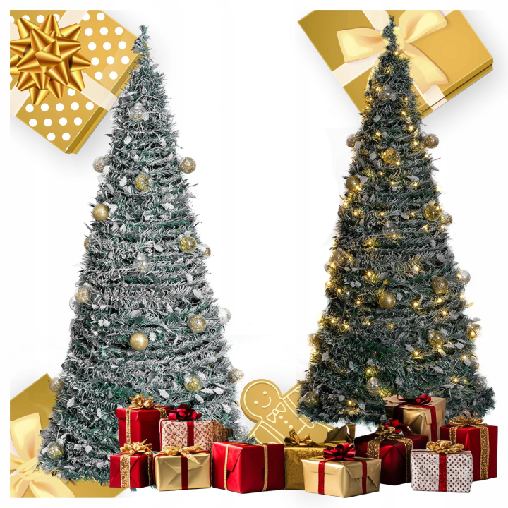 Choinka Świąteczna Udekorowana Ozdobna Gotowa Składana Lampki Bombki 210 cm