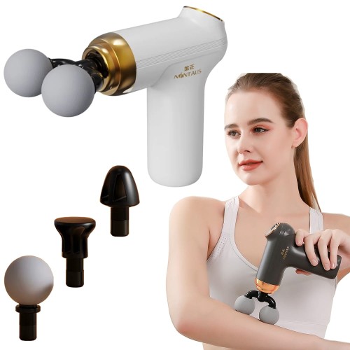 Pistolet do masażu  ciała masażer GUN  wibracyjny mocny 4 końcówki biały