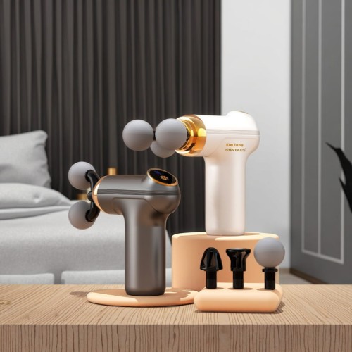 Pistolet do masażu  ciała masażer GUN  wibracyjny mocny 4 końcówki biały