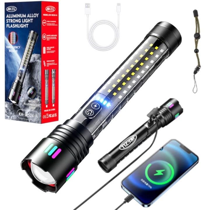 Latarka taktyczna mocna akumulatorowa LED z funkcją POWERBANK Zoom USB C