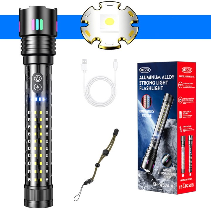 Latarka taktyczna mocna akumulatorowa LED z funkcją POWERBANK Zoom USB C