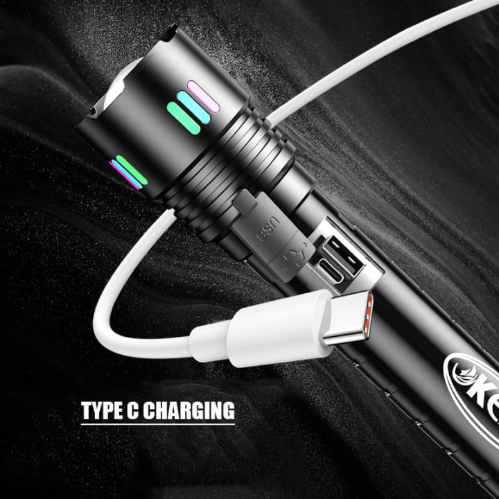 Latarka taktyczna mocna akumulatorowa LED z funkcją POWERBANK Zoom USB C