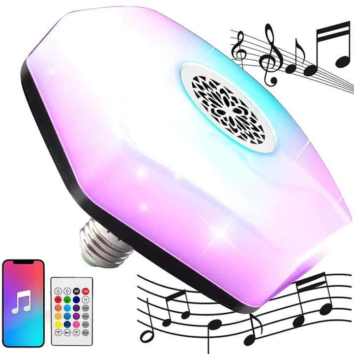 Żarówka kolorowa led rgbw głośnik bluetooth pilot E27 18W