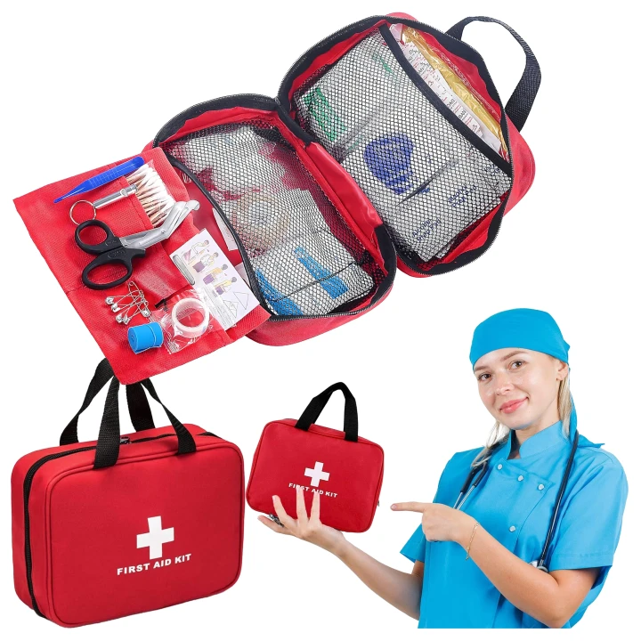 Apteczka Pierwszej Pomocy Turystyczna Podróżna Samochodowa First Aid Kit 173 elementy wodoodporna czerwona