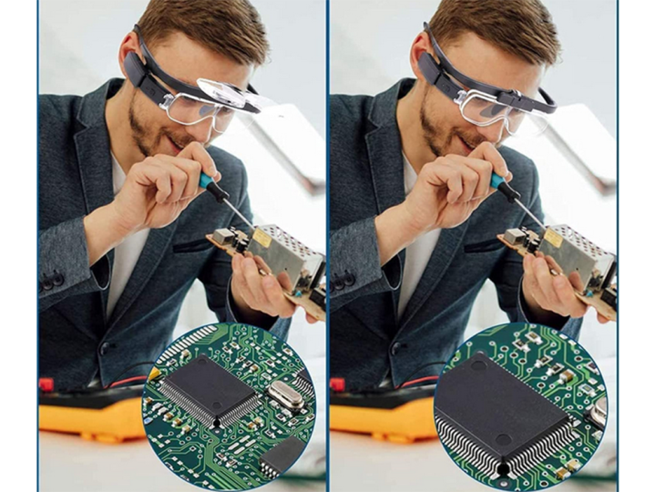 Okulary powiększające podświetlenie LED lupa 4,5x wymienne soczewki