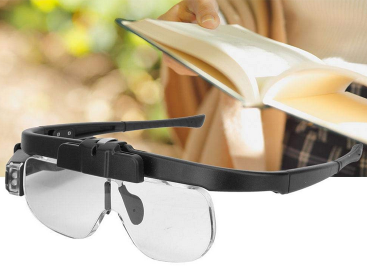 Okulary powiększające podświetlenie LED lupa 4,5x wymienne soczewki