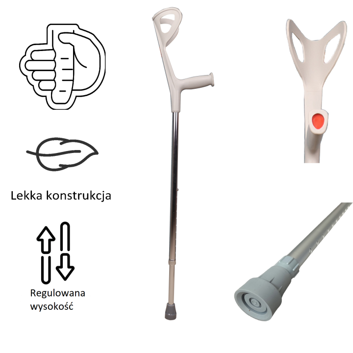 Kula ortopedyczna łokciowa regulowana – lekka aluminiowa, antypoślizgowa, ergonomiczna, do rehabilitacji