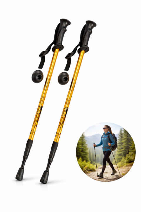 Kijki Trekkingowe Teleskopowe 135 cm Anti-Shock z Kompasem Złote Nordic Walking Góry