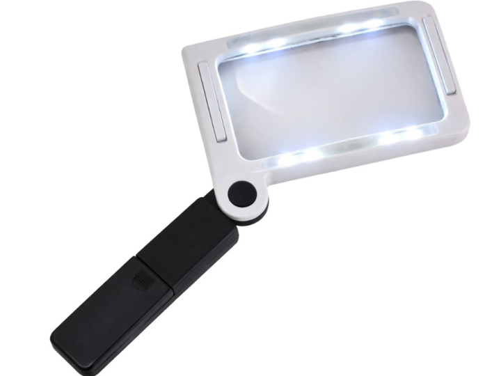 Lupa LED 3.5x składana – szkło powiększające do czytania, stojąca, podświetlana