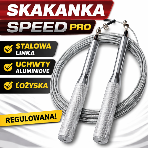 Skakanka SPEED PRO – stalowa, regulowana, aluminiowe uchwyty, łożyska | Crossfit & Fitness