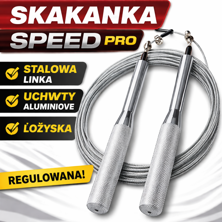 Skakanka SPEED PRO – stalowa, regulowana, aluminiowe uchwyty, łożyska | Crossfit & Fitness