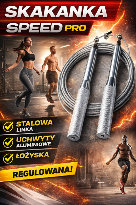 Skakanka SPEED PRO – stalowa, regulowana, aluminiowe uchwyty, łożyska | Crossfit & Fitness