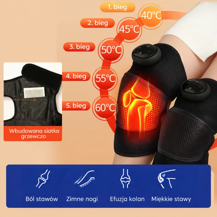 Opaska z masażerem i podgrzewaniem na bolące kolana i stawy