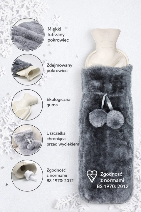 Termofor długi 76 cm PREMIUM medyczny – gumowy pas grzewczy na plecy, brzuch i kark 2L