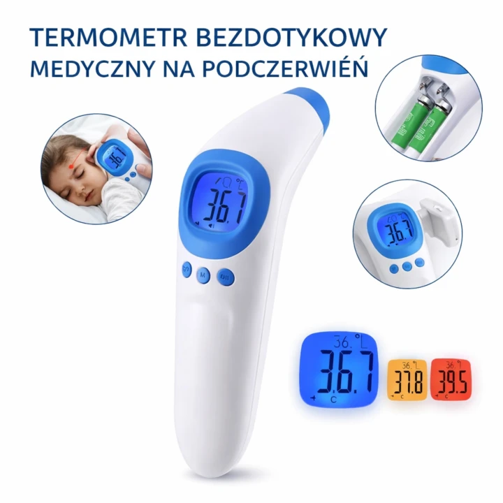 Termometr bezdotykowy medyczny na podczerwień – lekarski, precyzyjny, szybki pomiar 1s