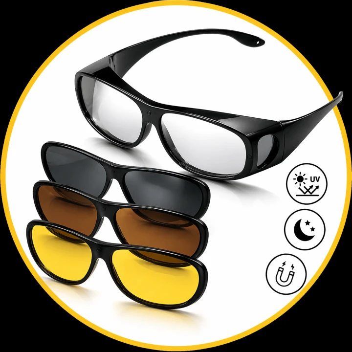 FootService Okulary do jazdy nocnej HD Vision 3w1 – antyodblaskowe, na okulary korekcyjne
