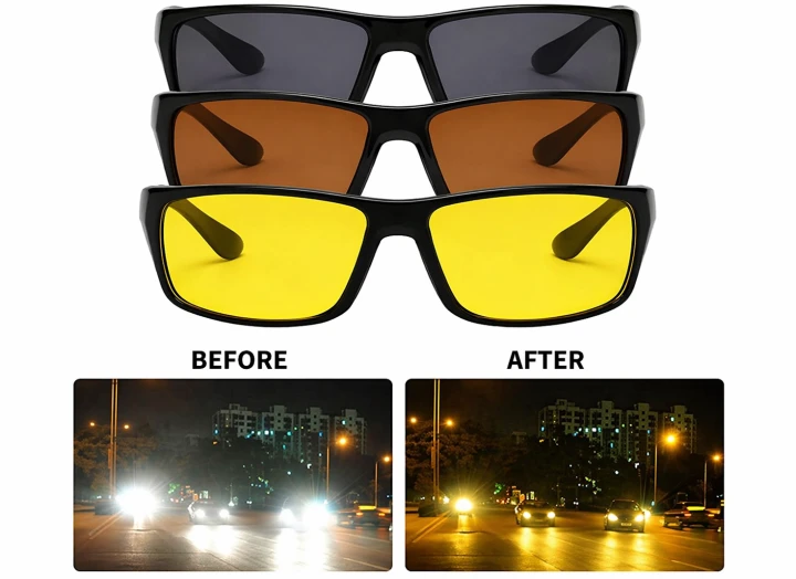 FootService Okulary do jazdy nocnej HD Vision 3w1 – antyodblaskowe, na okulary korekcyjne