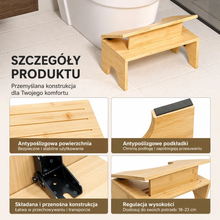 FootService Ergonomiczny podnóżek bambusowy 2w1 – regulowany, ortopedyczny podnóżek pod biurko