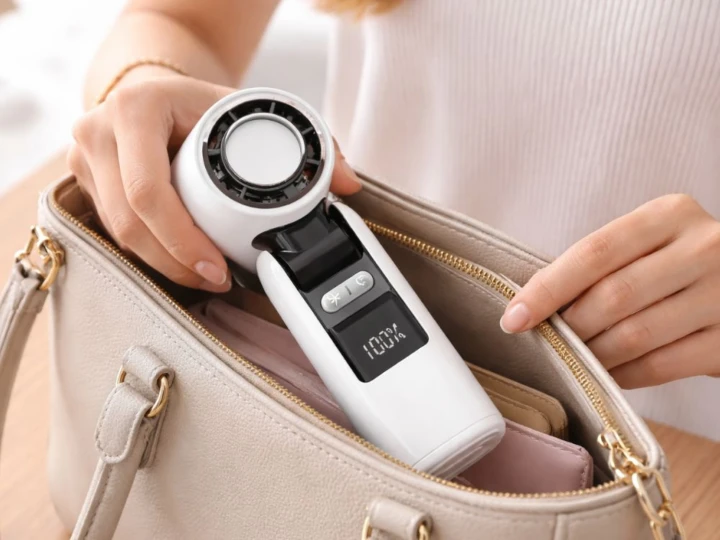 Wiatraczek USB przenośny mini 199 trybów | składany wentylator z latarką LED i wyświetlaczem