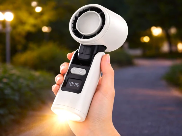 Wiatraczek USB przenośny mini 199 trybów | składany wentylator z latarką LED i wyświetlaczem