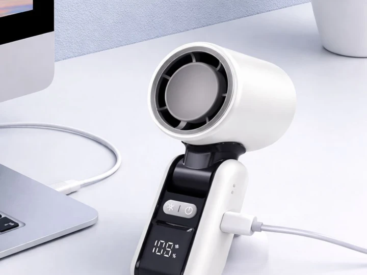 Wiatraczek USB przenośny mini 199 trybów | składany wentylator z latarką LED i wyświetlaczem
