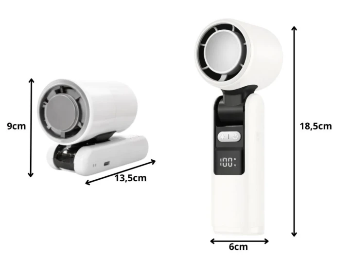 Wiatraczek USB przenośny mini 199 trybów | składany wentylator z latarką LED i wyświetlaczem