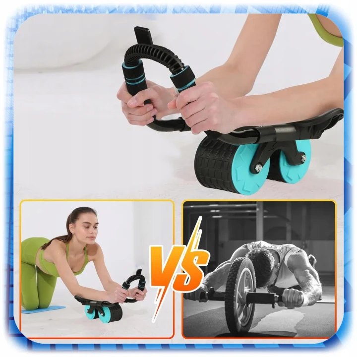 Roller trenażer mięśni brzucha z podpórką | kółko fitness ABS z timerem + mata treningowa