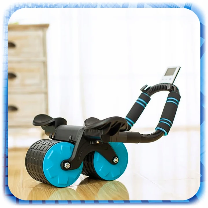 Roller trenażer mięśni brzucha z podpórką | kółko fitness ABS z timerem + mata treningowa