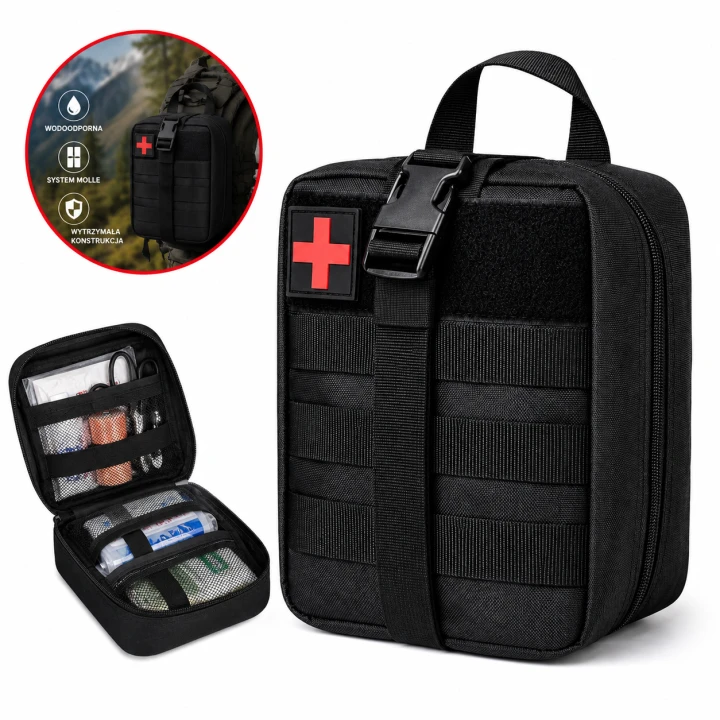 Apteczka Pierwszej Pomocy Wojskowa Survivalowa Turystyczna MOLLE K-271 Czarna Wodoodporna