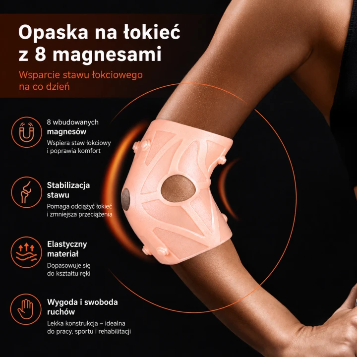 Opaska Magnetyczna na Łokieć – Stabilizująca Orteza Uciskowa z 8 Magnesami | Rehabilitacja Stawu Łokciowego