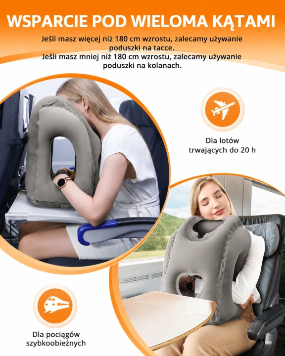 Poduszka Podróżna Dmuchana Ergonomiczna z Otworem na Twarz | Do Samolotu, Samochodu i Biura