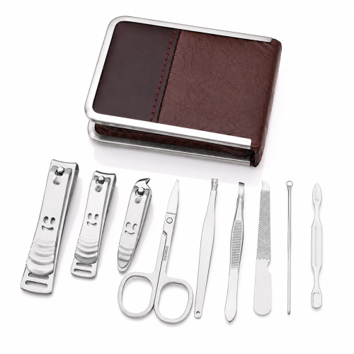 Komplet do Manicure Pedicure 9 el. Zestaw Kosmetyczny Stal Nierdzewna Etui Podróżne