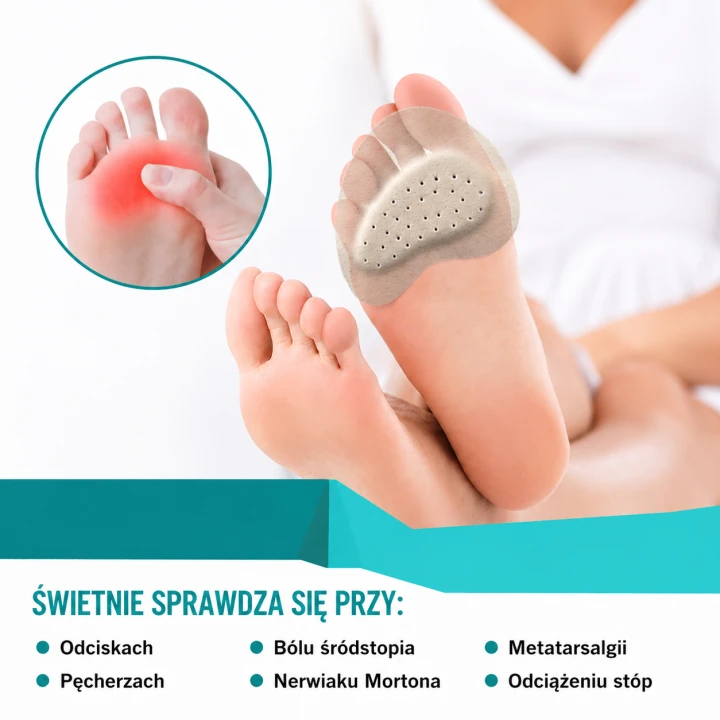 Półwkładki amortyzujące do śródstopia FootService – profilowane poduszki do szpilek i sandałów z perforacją